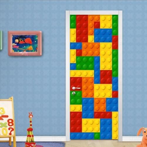 PVC Self-Adhesive Waterproof 3D Stereo Lego Bricks Door Sticker Kids Bedroom Living Room Home Decor Decal Eco-Friendly Wallpaper