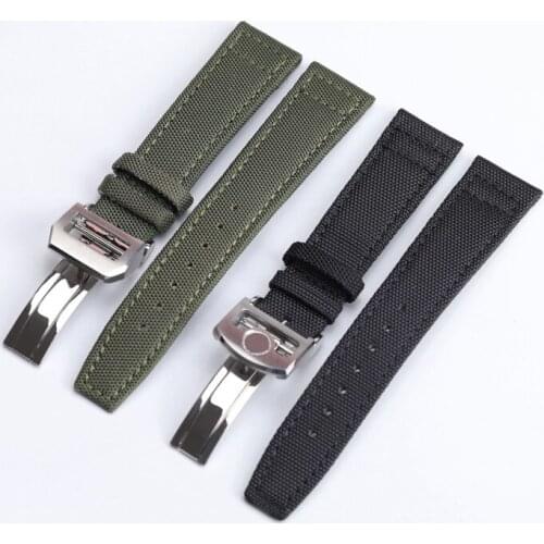 Canvas + Leather Watchband 20 21 22MM Suitable For Pilot Vintage Strap, Butterfly Buckle Leather Mens Strap