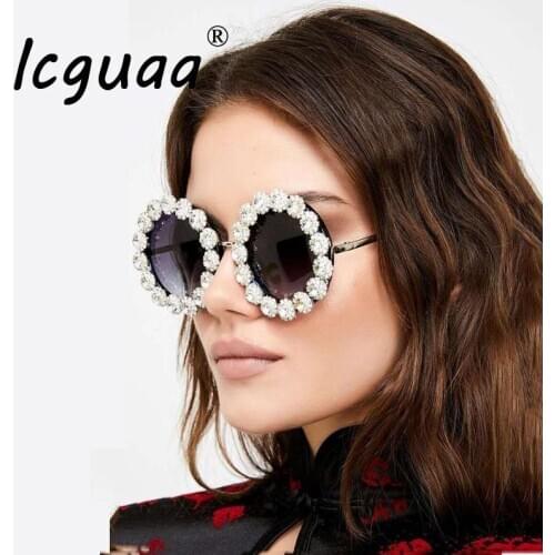 Luxury Crystal sunglasses women 2020 Fashion Rhinestone Round Sunglasses Sun glasses for Lady Lunettes De Sol