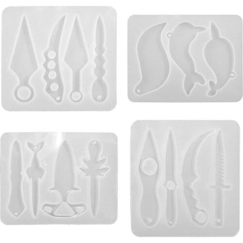DIY Crystal Epoxy Resin Mold Keychain Finger Cots Knife Defense Pendant Sword Keychain Mirror Silicone Mold For Resin