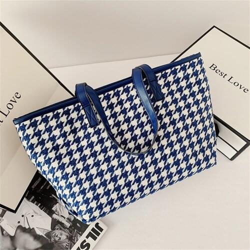 Fashion Houndstooth Shoulder Bags For Women Casual Vintage Large Capacity Tote Handbags Travel Female Ladies Shopping Square Bag