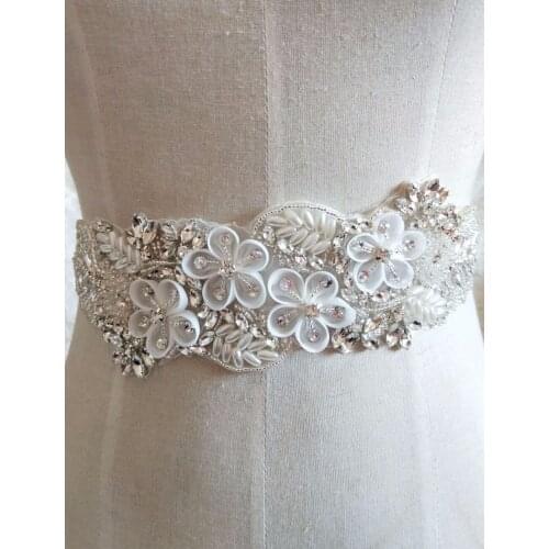 Gorgeous Rhinestone Crystal Applique With 3D Chiffon Flowers For Bridal Accessories Wedding Dress Sash Haute Couture Costume