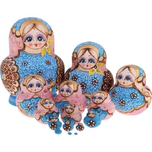 Vintage Hand Painted Wooden Russian Nesting Dolls Matryoshka Set Xmas Gift