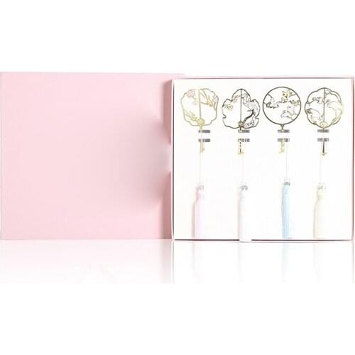 1 set Creative Metal Fan Tassel Bookmark Classical Chinese Style Decor Cosplay Accessories Student Birthday Gift