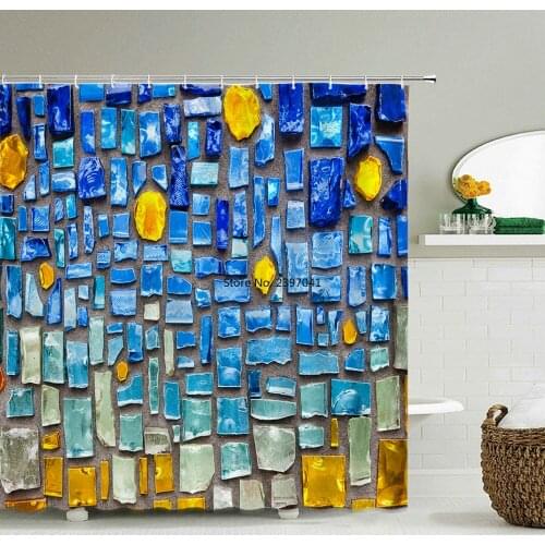 Colorful Geometric Pattern Shower Curtain Waterproof Bath Curtains with 12 Hooks for Bathroom Home Decor Polyester Fabric Screen