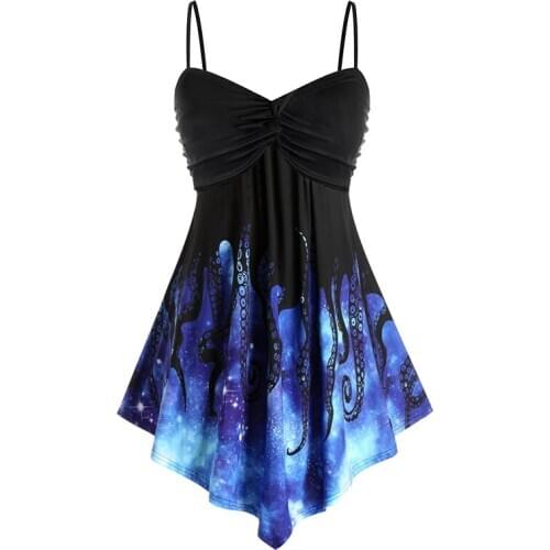 2021 Plus Size 5XL Printing V-neck High Waist Spaghetti Strap Shirts Women A-line Camis Harajuku Tank Top Y2k Clothes Summer