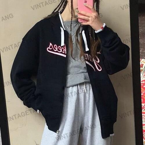 High Street Brand Letter Printed Zip Up Hoodies Women Jacket Coats American Vintage Sweatshirt 2021 Autumn Fashion Teens Clothes