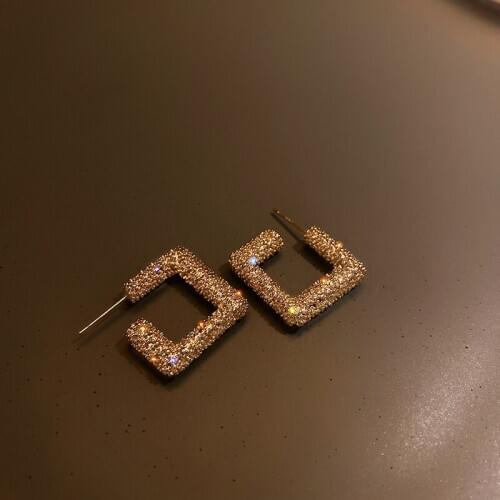 Shiny Crystal Geometric Stud Earrings For Women Small Pendientes Ladies Studs Gold Color Earrings Trendy Jewelry