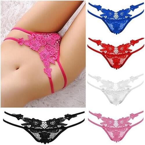 Women Sexy Lace Flower V-string Briefs Panties Thongs G-string Lingerie-T-back Japan Style Hot Sale Transparent Knickers