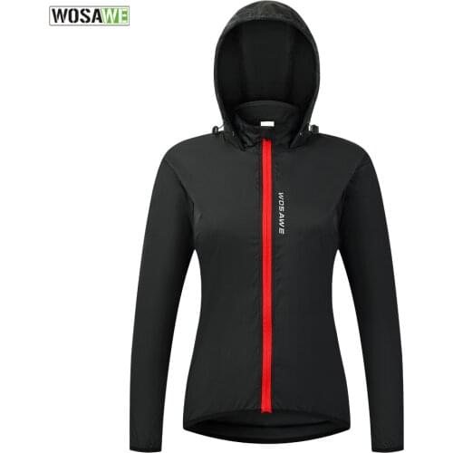 WOSAWE Ladies Windproof Cycling Jackets Hooded Riding Waterproof Cycle Clothing Bike Long Sleeve Jerseys Reflective Wind Coat