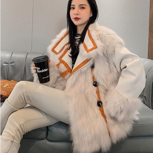 Faux fox fur coat womens mid-length style winter 2021 new double-sided thicker overcoming thinner coat