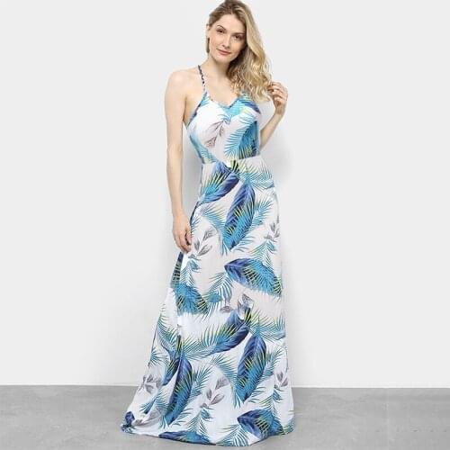 Women Sleeveless Floral Print Spaghetti Strap V Neck Long Dress Casual Loose Backless Plus Size Streetwear Beach Boho Dresses