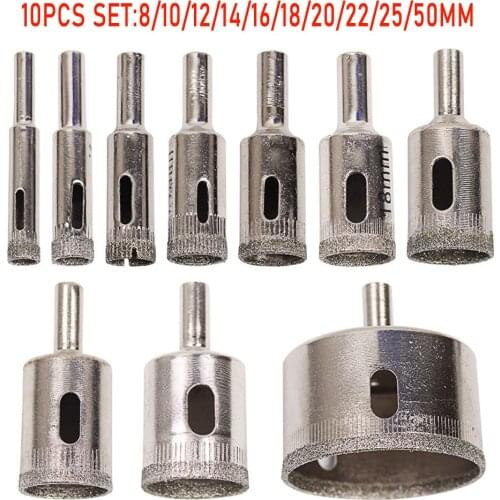 High Quality 10PCS 8-50mm Glass Core Hole Saw Diamond Drill Bits Use For Glass Tile Marble Granite Electric Power Drilling Tools