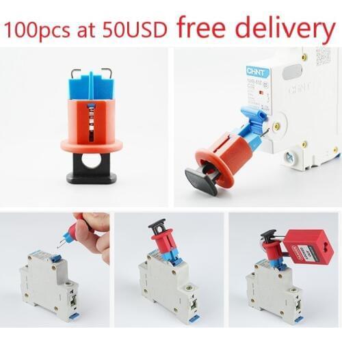 100pcs/lot pin inside pis MCB lockout lock dogs,push button MCB lock toggle lockout safety circuit breaker lock, pin-in lockout
