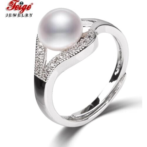 3 Colors Optional Natural Freshwater Cultured Pearl Finger Rings for Women Party Gifts Fashion Jewerly FEIGE