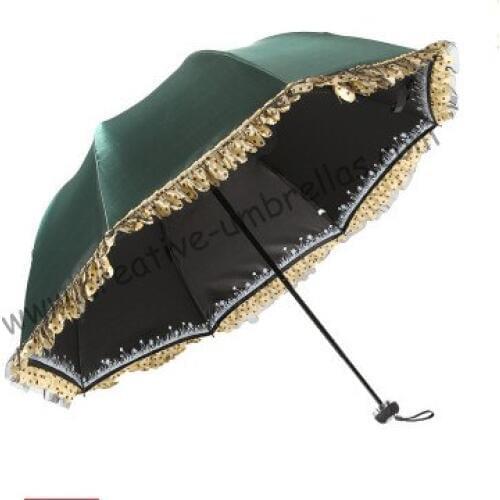 4pcs/lot colour free option Ladies' green UPF>50+ folding mini umbrella 5 times black coating Anti-UV pocket lace parasol