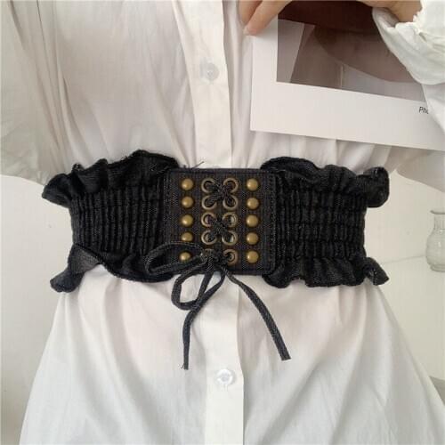 Free shipping waistbands for dress waist seal vintage hot denim rivet belt bow elastic bandage wide trench lace cummerbund women