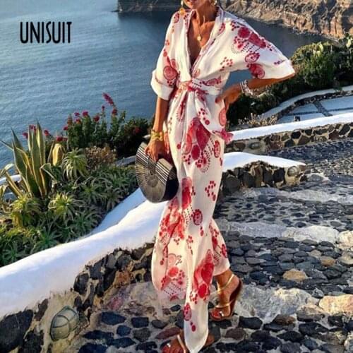 Bohemian Party Dress Sexy Deep V Neck Ladies Beach Dress 2021 Autumn Vintage Half Sleeve Print Long Dress Women Dress Vestidos