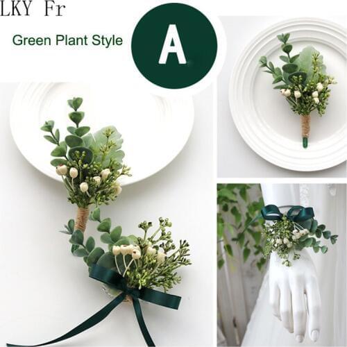 LKY Fr Wrist Corsage Bracelet Bridesmaid Bridal Green Forest Wedding Boutonniere Pin Wedding Corsage Flowers Brooch Witness Prom