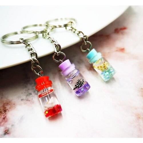 Little Bottle Powder Moving Liquid Sea Shell Key Ring Keychain Glitter Quicksand Sequin Key Chain Car Key Pendant Creative Gift