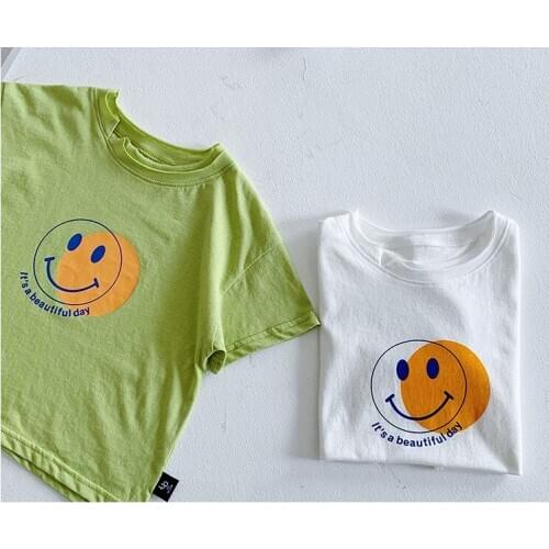 2 3 4 5 6 7 Years Toddler Boys T-shirts Cartoon Smiley Printed Short Sleeve Tops for Girl 2020 Summer Baby Child Tshirt Baby Tee