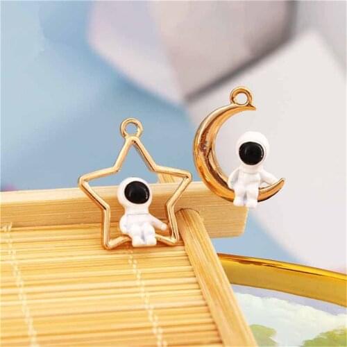 Julie Wang 2PCS Astronaut Charms Alloy Mixed Spaceman Sitting On The Moon Star Bracelet Earring Jewelry Making Accessory