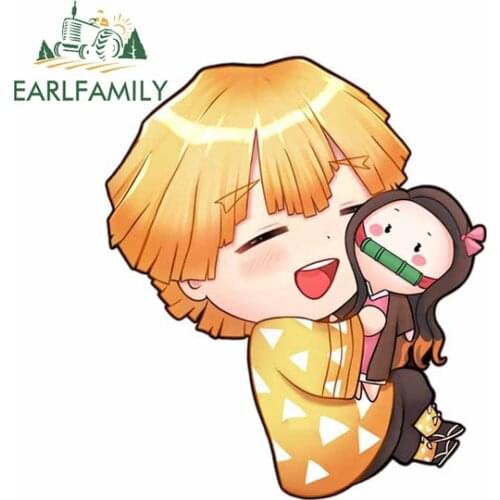 EARLFAMILY 13cm x 11.1cm for Demon Slayer Zenitsu Car Stickers Windshield Decal Campervan Personality Creative Waterproof Decals
