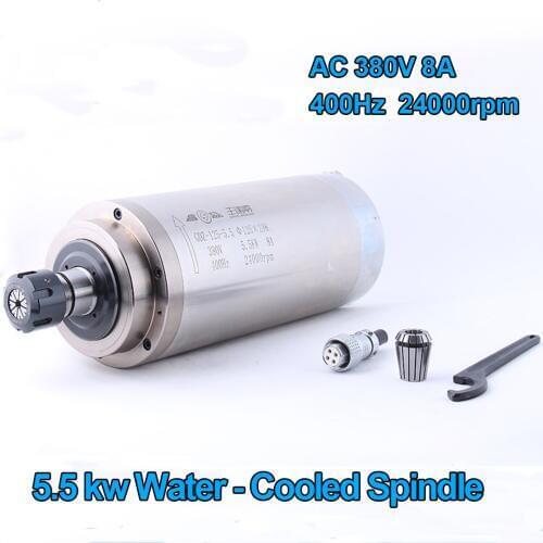 5.5KW Water Cooled Spindle Motor 7.5HP125X298mm ER25 220V/380V AC 24000rpm 3PH Engraving Router Wood working carving machine
