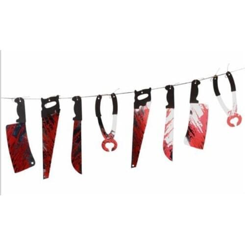 1 set Halloween Blood Knife Hanging Ornaments Party Haunted House Hanging Garland Pendant Banner Decoration Blood Knifes Tools