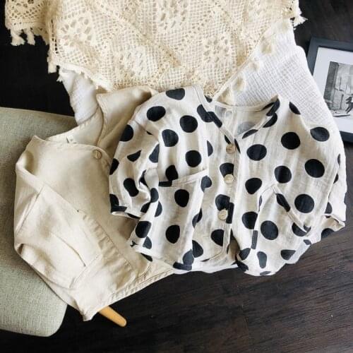 2021 Cotton and Linen Cardigan Spring and Summer Korean Childrens Loose Polka Dot Solid Color Coat baby jacket