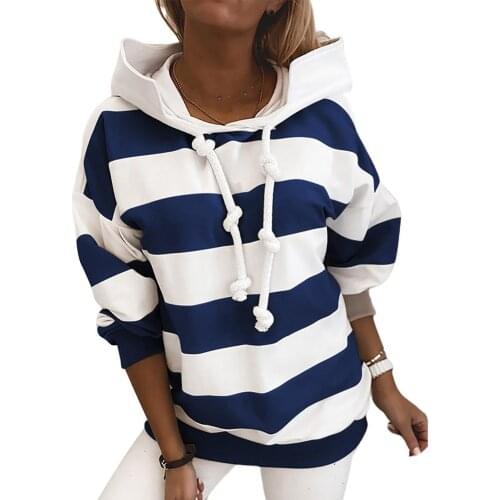 Spring jacket for women Women Casual Autumn Stripes Color Block Drawstring Hood Sweatshirt Hoodie plus size women clothing 2020