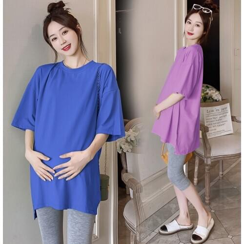 Summer Maternity Clothes Casual Maternity Shirt Pregnant T Shirt Pregnancy T Shirt Solid Tees Pregnant Loose Tops Plus Size