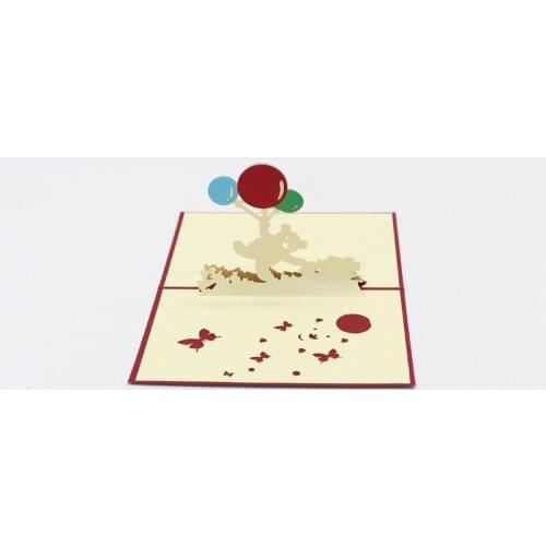 1pc Hot 3D Laser Cut Handmade Cartoon Play Balloon Bear Paper Invitation Greeting Cards with Envelope Creative Birthday Gift