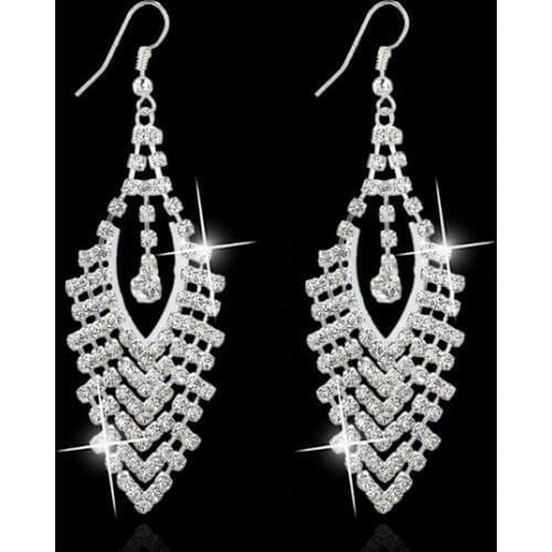 Fashion 8 Style Statement Earrings Drop Silver Color / Gold Earrings Austrian Crystal Earring Long Dangle Earrings For Women