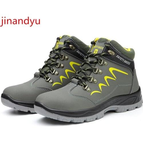 New Male Leather Work Shoes Anti-puncture Safety Boots Indestructible Safety Boots Four Seasons Work Welder Steel Toe Shoes