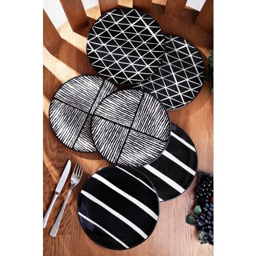 6 piece Custom Design Handmade 21cm Cake Dish Set Black White Pattern Baked Dish Porcelain Handmade New Fast shipping