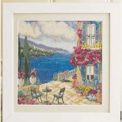 Holiday by Sea, the Cafe,Counted cross stitch kits, 100% Cotton,140x140 stitch, 26x26 cm Cotton Counted Cross Stitch Kits