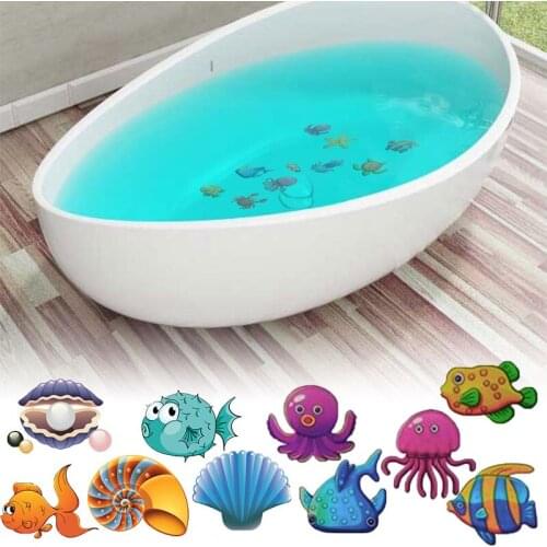 Bathroom Sticker Cute Bathtub Non-Slip Waterproof Decals Cartoon Floor Sea Fishes Stickers Kids Home Window Furniture DIY Decor
