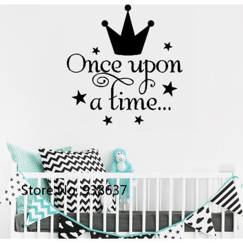 Once Upon A Time Wall Stickers Fairytale Quote Decal Girls Bedroom Decor Vinyl Wall Decals Princess Crown Sticker Nursery ZB617