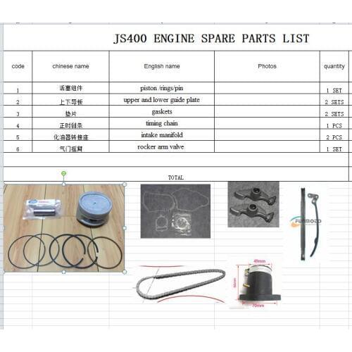 Guide plate/gaskets/chain/piston/ piston pin / rings/valve arm/intake manifold suit for JIANSHE 400cc ATV