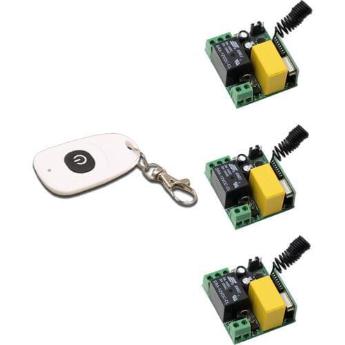 New Style AC220V 1CH 10A Wireless RF Remote Control Switch 1pcs Transmitter+3pcs Receivers For Access Door System Lamp Light Led