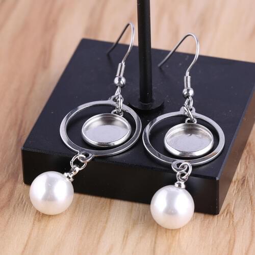 Onwear 5pairs fit 10mm cabochon earring base stainless steel dangle hooks findings diy blank bezel settings for jewelry making