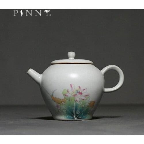 PINNY 150ML Antique Your Kiln Kung Fu Teapot Pigmented Ceramic Tea Pots Lotus Pattern Tea Service Traditional Chinese Drinkware