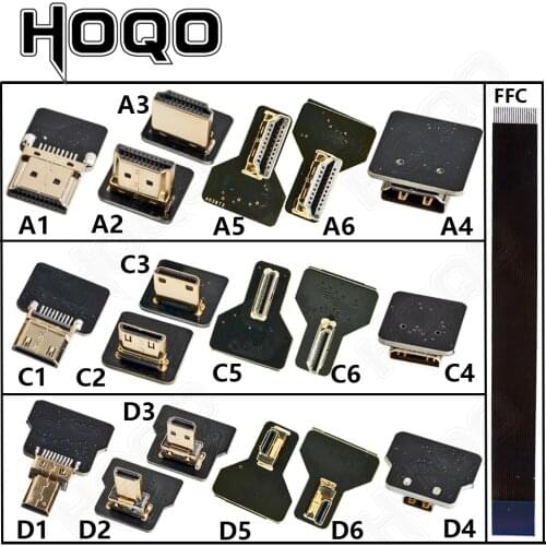 Ribbon Flat FPV HDMI-Compatible Connector Flexible Cable Raspberry Pi 4 Micro HDMI to HDMI/Mini HDMI Female 90 Degree FFC 20pin