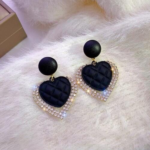 2021 New Fashion Heart Earrings Womens Luxurious Geometric Full Rhinestone Earrings Korean Gold/Silver Color Love Jewelry