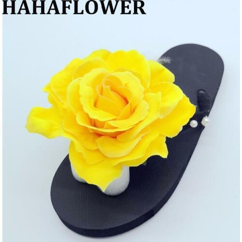 2018 Summer New Handmade Rose flat Women Flip Flops Luxury Flower Lovely Lady Slippers Casual Home Shoes free shipping