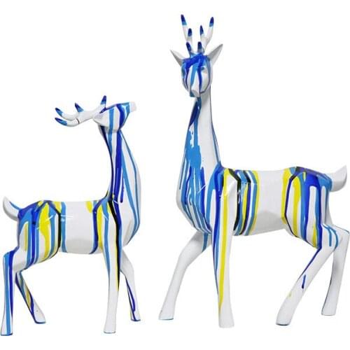 MODERN GEOMETRIC FLOWING COLOR DEER ART SCULPTURE ABSTRACT ANIMAL STATUE RESIN CRAFT HOME DECORATIONS ACCESSORIES R1315