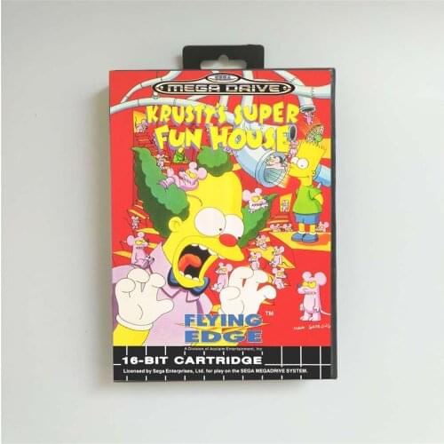 Krustys Super Fun House - EUR Cover With Retail Box 16 Bit MD Game Card for Sega Megadrive Genesis Video Game Console