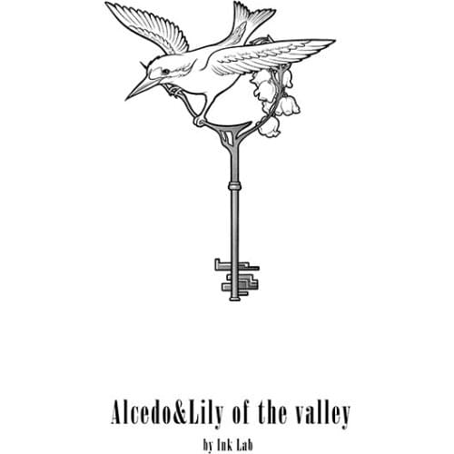 67MM×86MM Kingfisher key tattoo stickers waterproof men and women original long-lasting retro literature and art waist back