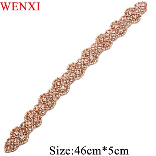 WENXI 1PCS Hand Protein Beads Rose Gold Rhinestones Appliques Sew On For Wedding Dress Sash Accessories WX866